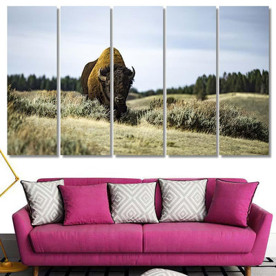 Bison Wild 2 Bison Animals Luxury Multi Canvas Prints, Multi Piece Panel Canvas Gallery Art Print Print