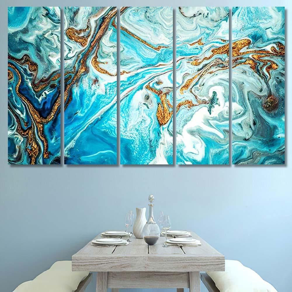 Marble Texture Eastern Technique Contemporary Art Abstract Luxury Multi Canvas Prints, Multi Piece Panel Canvas Gallery Art Print Print