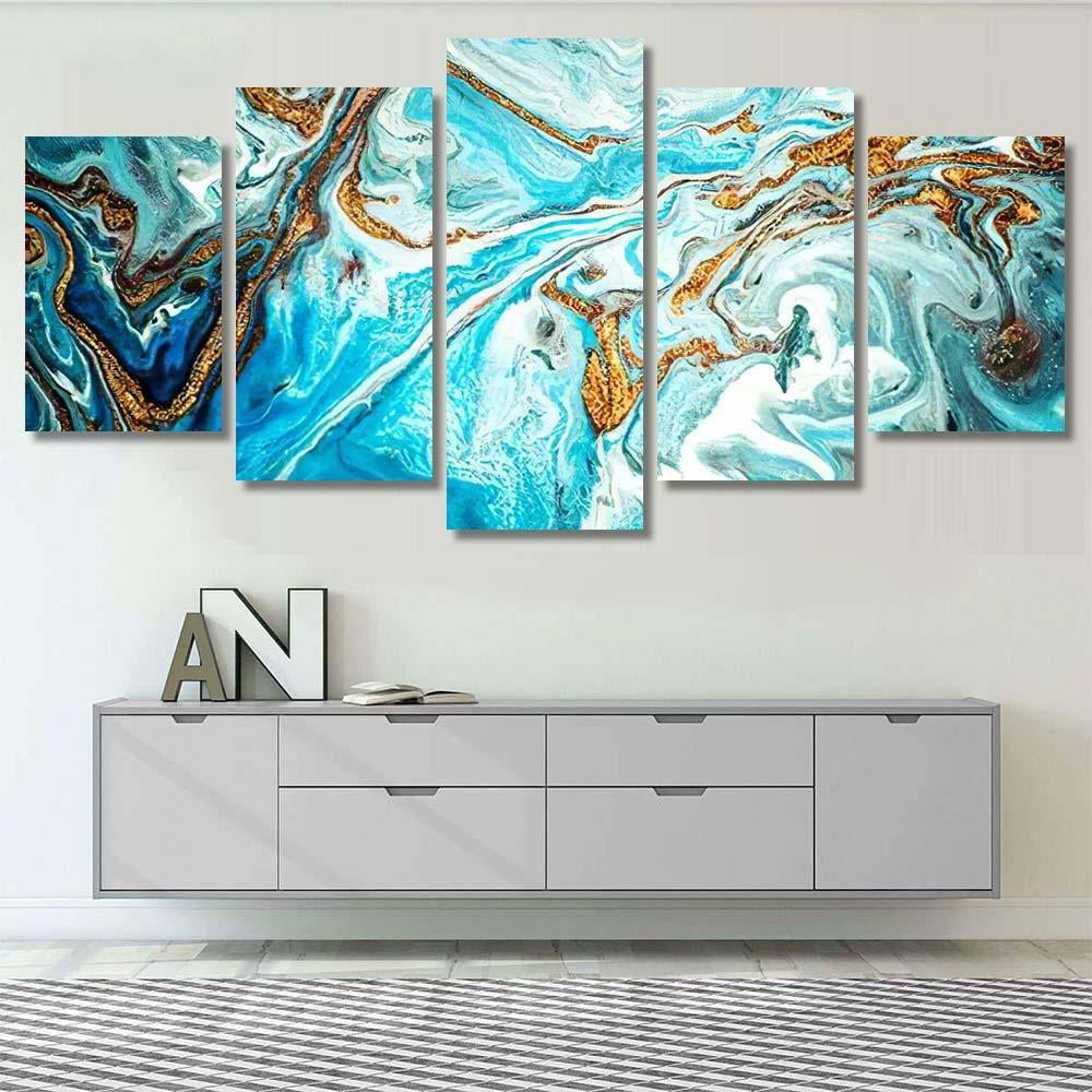 Marble Texture Eastern Technique Contemporary Art Abstract Luxury Multi Canvas Prints, Multi Piece Panel Canvas Gallery Art Print Print