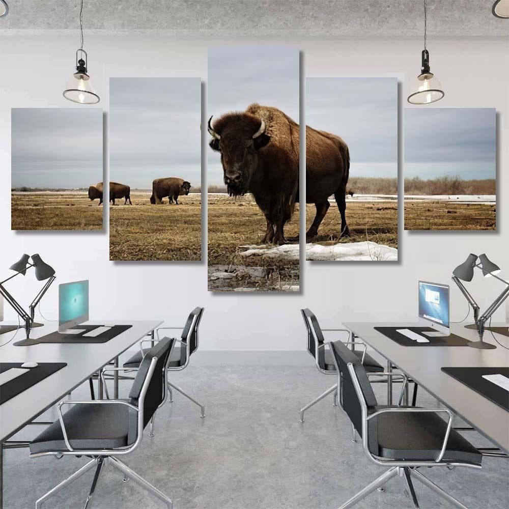 Bison On Prairie Bison Animals Luxury Multi Canvas Prints, Multi Piece Panel Canvas Gallery Art Print Print