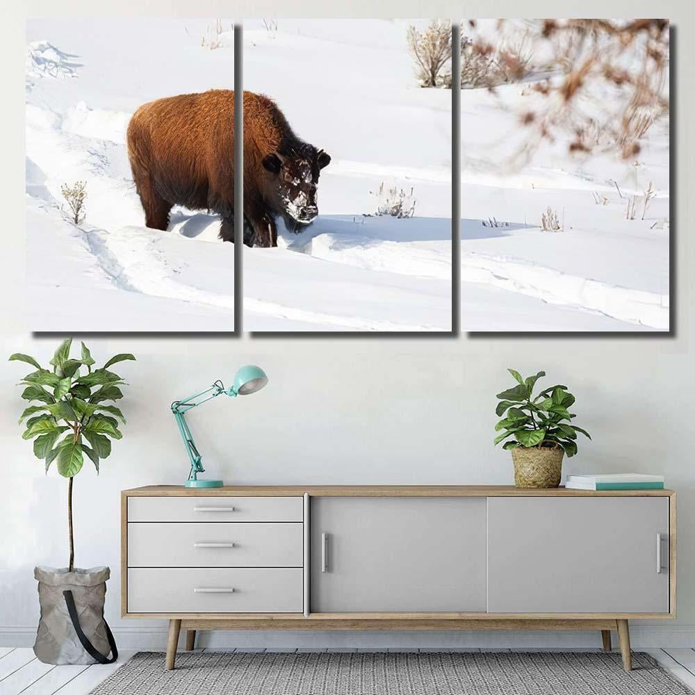 American Bison Explores Snow Covered Winter Bison Animals Luxury Multi Canvas Prints, Multi Piece Panel Canvas Gallery Art Print Print