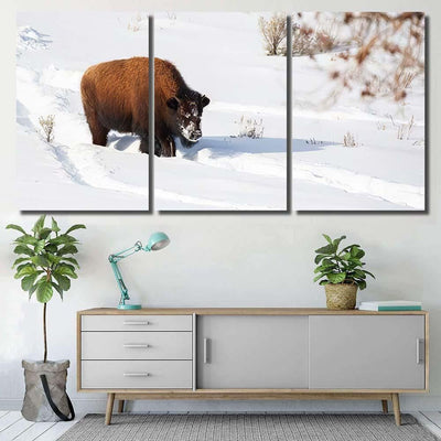 American Bison Explores Snow Covered Winter Bison Animals Luxury Multi Canvas Prints, Multi Piece Panel Canvas Gallery Art Print Print