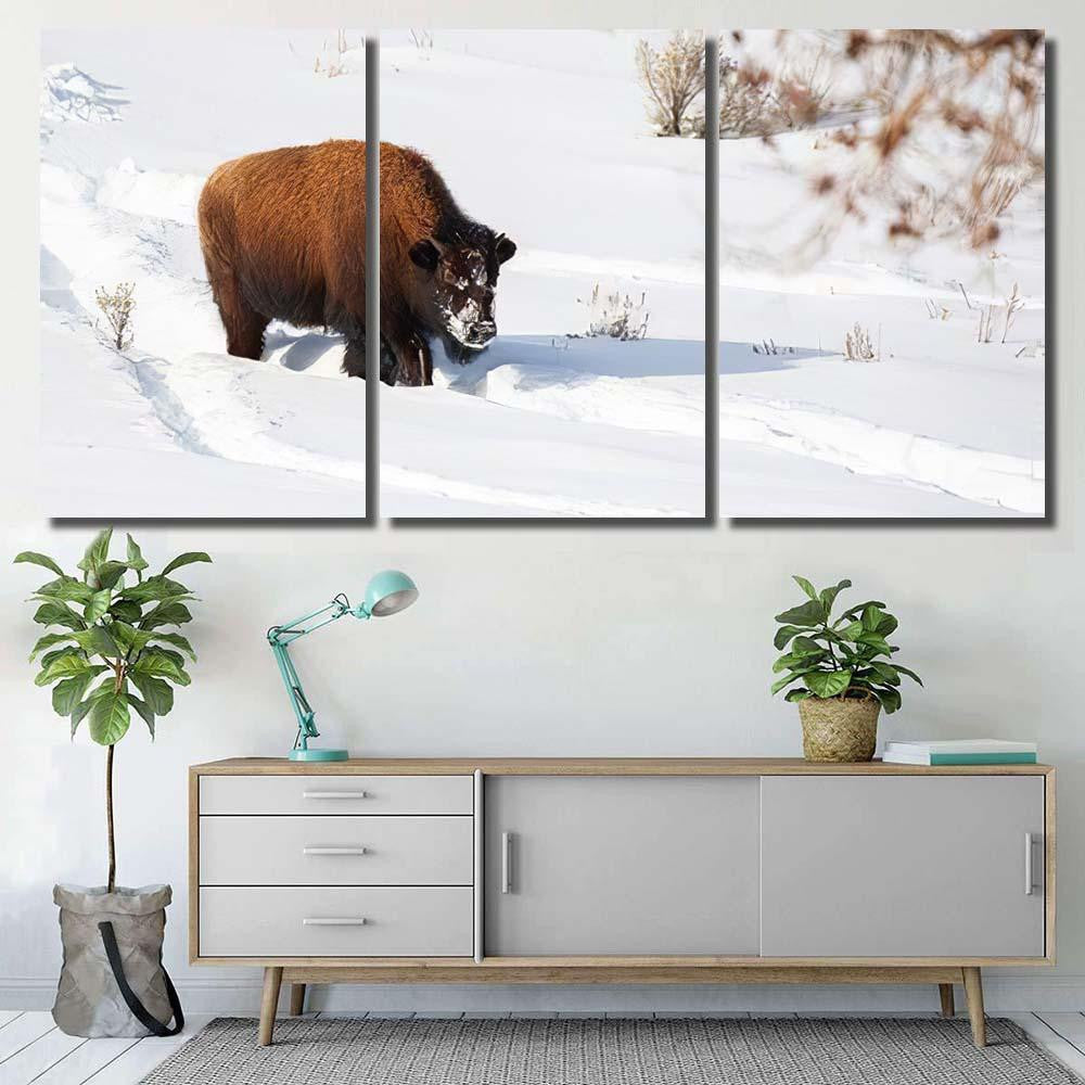 American Bison Explores Snow Covered Winter Bison Animals Luxury Multi Canvas Prints, Multi Piece Panel Canvas Gallery Art Print Print