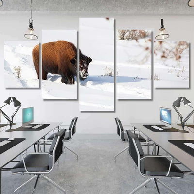 American Bison Explores Snow Covered Winter Bison Animals Luxury Multi Canvas Prints, Multi Piece Panel Canvas Gallery Art Print Print