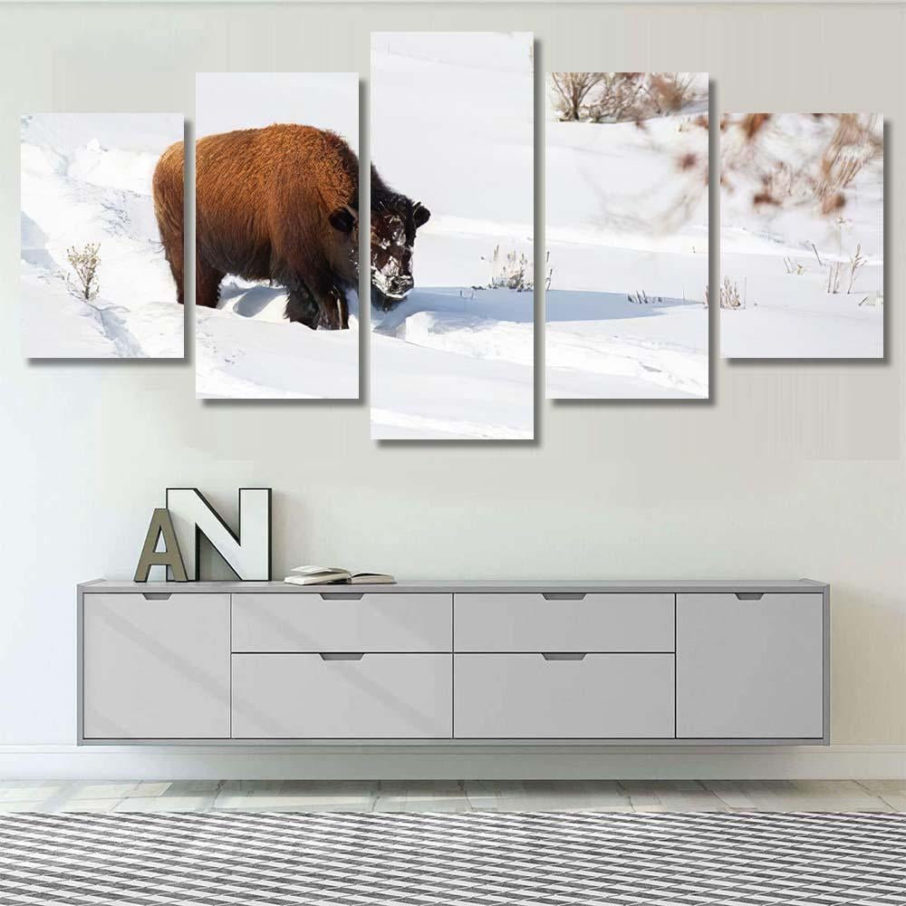 American Bison Explores Snow Covered Winter Bison Animals Luxury Multi Canvas Prints, Multi Piece Panel Canvas Gallery Art Print Print