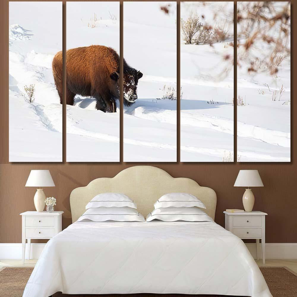 American Bison Explores Snow Covered Winter Bison Animals Luxury Multi Canvas Prints, Multi Piece Panel Canvas Gallery Art Print Print