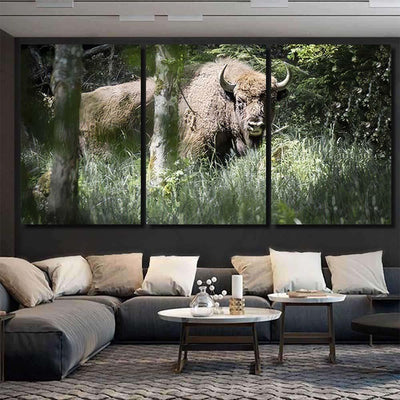Bison Bulls Danish Nature Experiment Almindingen Bison Animals Luxury Multi Canvas Prints, Multi Piece Panel Canvas Gallery Art Print Print