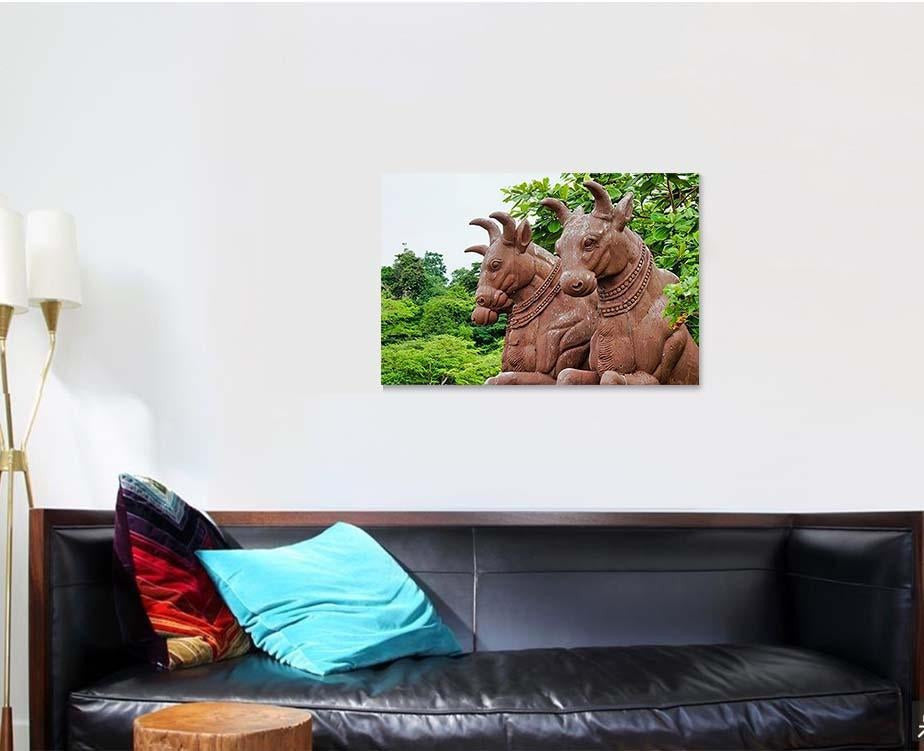 Ancient Statues 3 Bison Backdrop Leaves Bison Animals Luxury Multi Canvas Prints, Multi Piece Panel Canvas Gallery Art Print Print