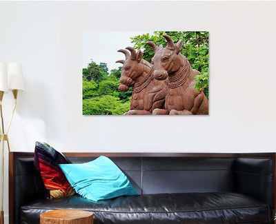 Ancient Statues 3 Bison Backdrop Leaves Bison Animals Luxury Multi Canvas Prints, Multi Piece Panel Canvas Gallery Art Print Print