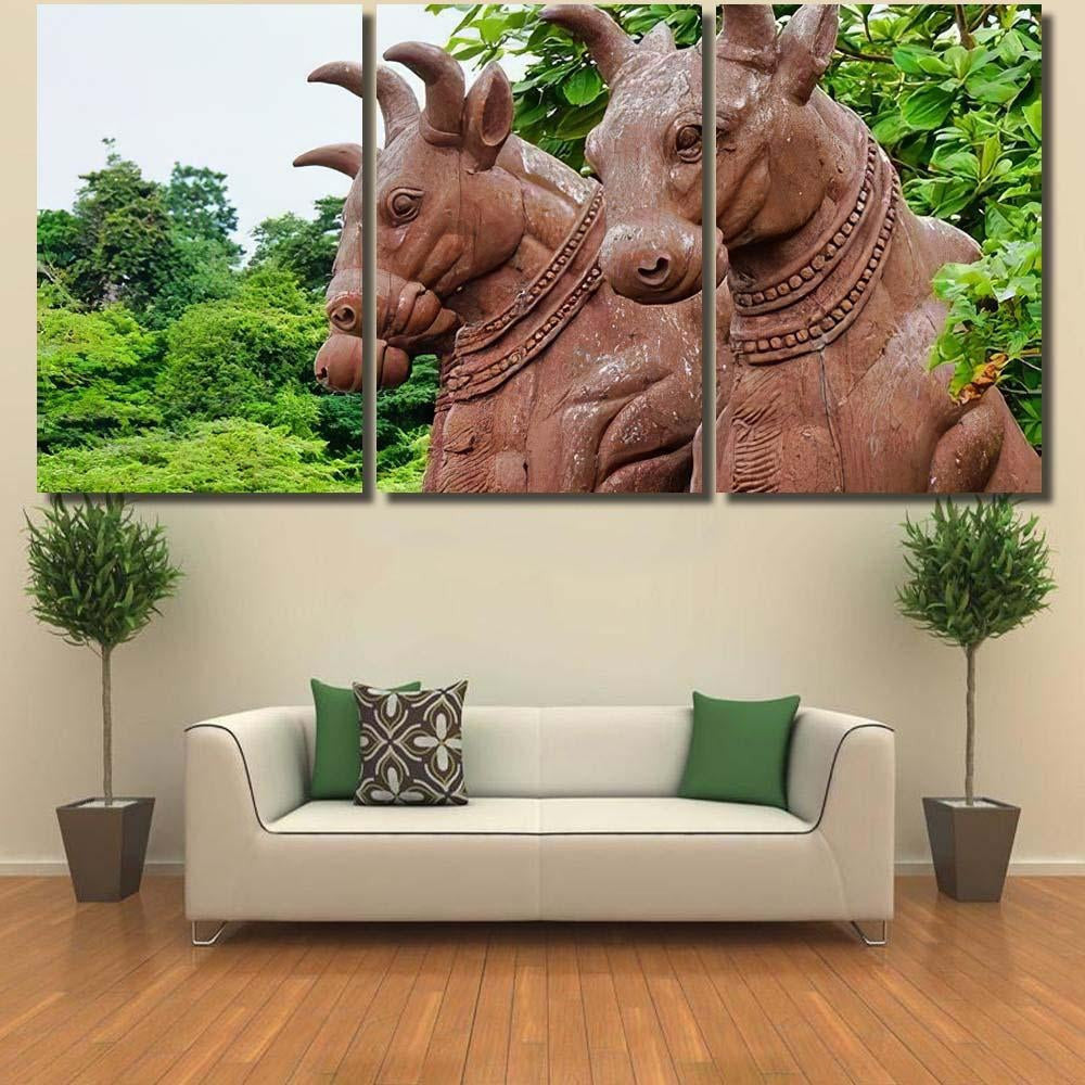 Ancient Statues 3 Bison Backdrop Leaves Bison Animals Luxury Multi Canvas Prints, Multi Piece Panel Canvas Gallery Art Print Print