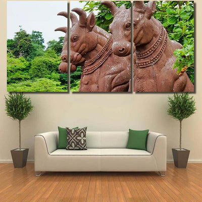 Ancient Statues 3 Bison Backdrop Leaves Bison Animals Luxury Multi Canvas Prints, Multi Piece Panel Canvas Gallery Art Print Print