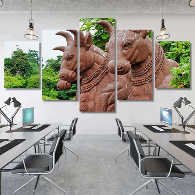 Ancient Statues 3 Bison Backdrop Leaves Bison Animals Luxury Multi Canvas Prints, Multi Piece Panel Canvas Gallery Art Print Print