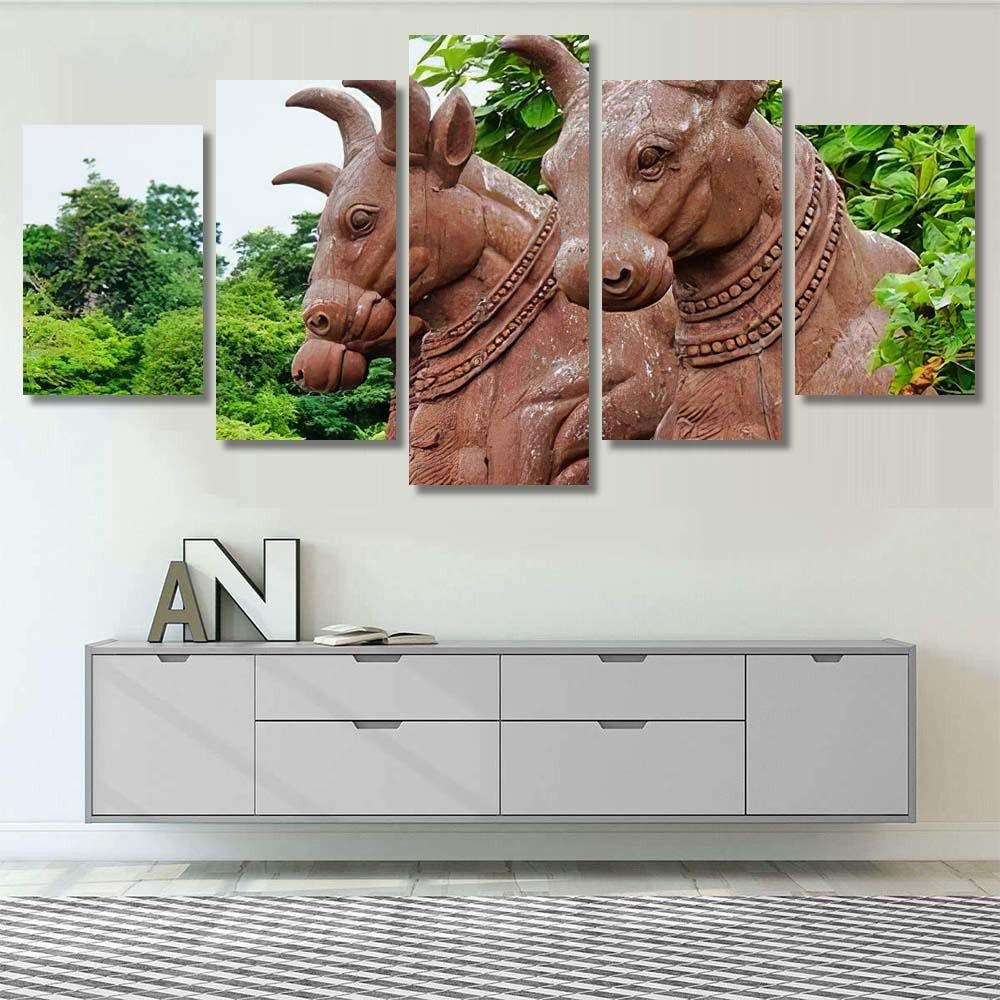 Ancient Statues 3 Bison Backdrop Leaves Bison Animals Luxury Multi Canvas Prints, Multi Piece Panel Canvas Gallery Art Print Print