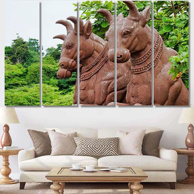 Ancient Statues 3 Bison Backdrop Leaves Bison Animals Luxury Multi Canvas Prints, Multi Piece Panel Canvas Gallery Art Print Print