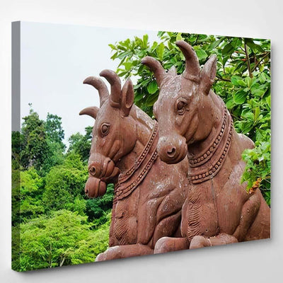 Ancient Statues 3 Bison Backdrop Leaves Bison Animals Luxury Multi Canvas Prints, Multi Piece Panel Canvas Gallery Art Print Print