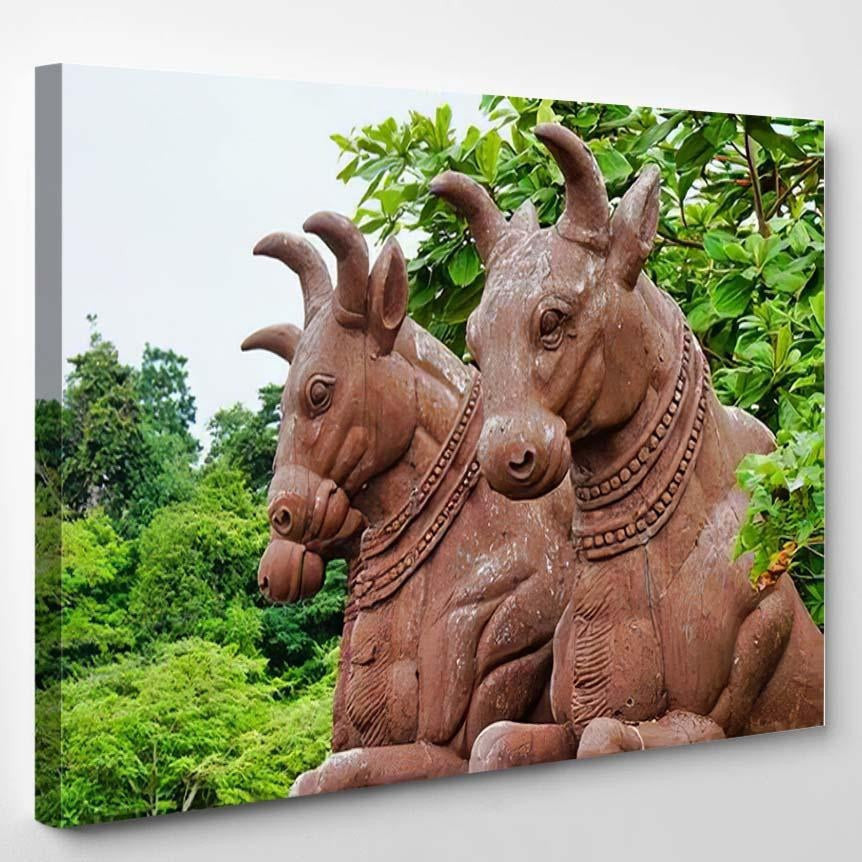 Ancient Statues 3 Bison Backdrop Leaves Bison Animals Luxury Multi Canvas Prints, Multi Piece Panel Canvas Gallery Art Print Print