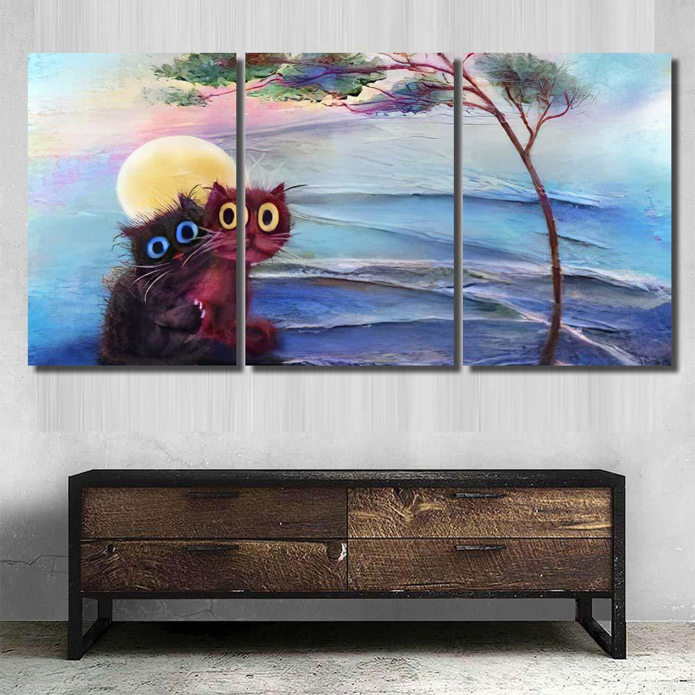 Two Cats Under Tree Abstract Luxury Multi Canvas Prints, Multi Piece Panel Canvas Gallery Art Print Print