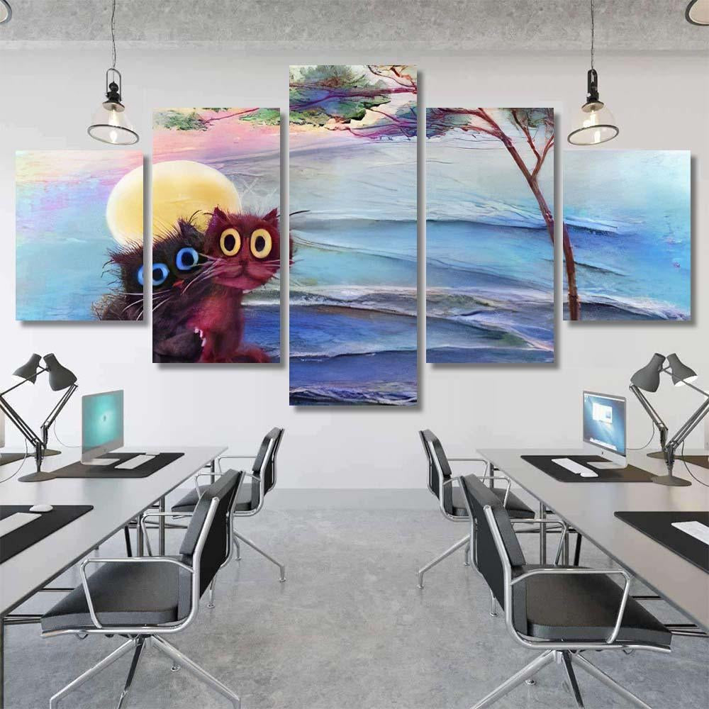 Two Cats Under Tree Abstract Luxury Multi Canvas Prints, Multi Piece Panel Canvas Gallery Art Print Print