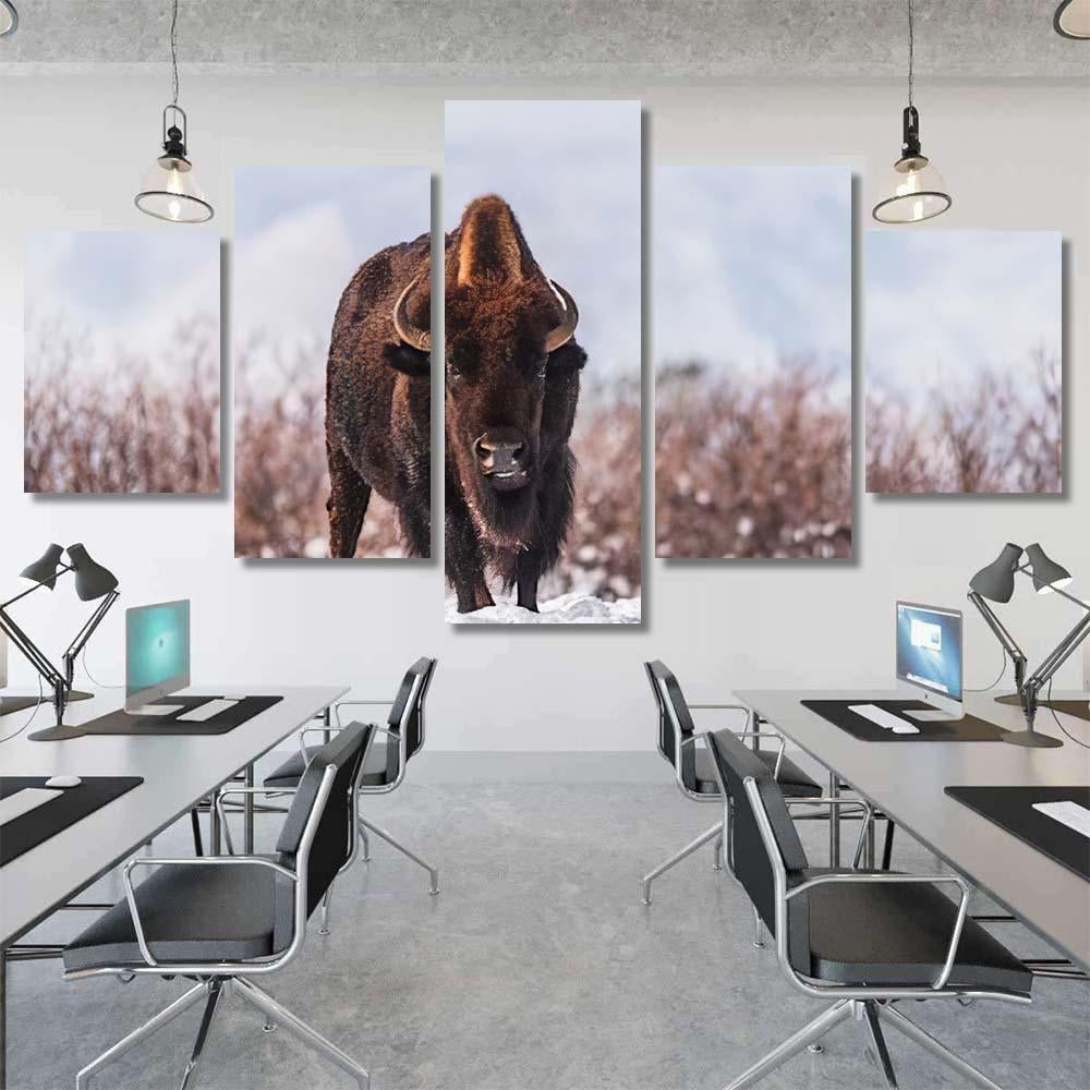 Bison Snow Bison Animals Luxury Multi Canvas Prints, Multi Piece Panel Canvas Gallery Art Print Print