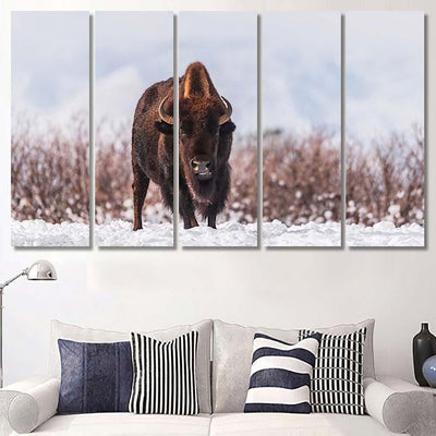 Bison Snow Bison Animals Luxury Multi Canvas Prints, Multi Piece Panel Canvas Gallery Art Print Print