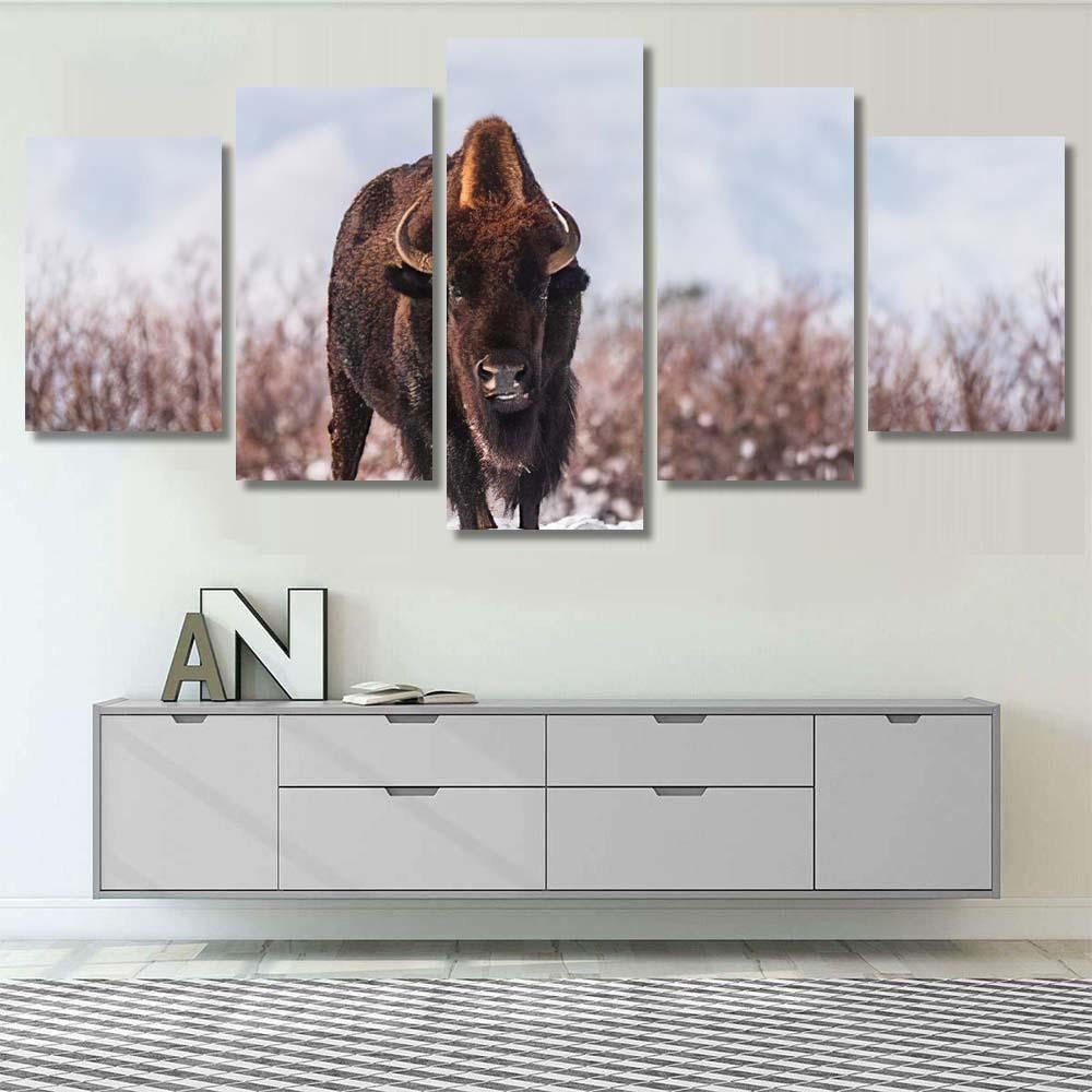 Bison Snow Bison Animals Luxury Multi Canvas Prints, Multi Piece Panel Canvas Gallery Art Print Print