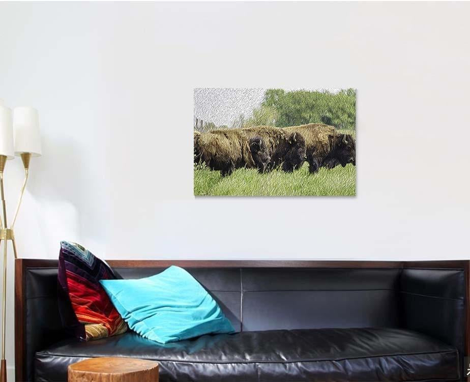 Painterly Abstract American Bison Binomial Name Bison Animals Luxury Multi Canvas Prints, Multi Piece Panel Canvas Gallery Art Print Print