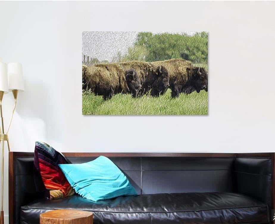 Painterly Abstract American Bison Binomial Name Bison Animals Luxury Multi Canvas Prints, Multi Piece Panel Canvas Gallery Art Print Print