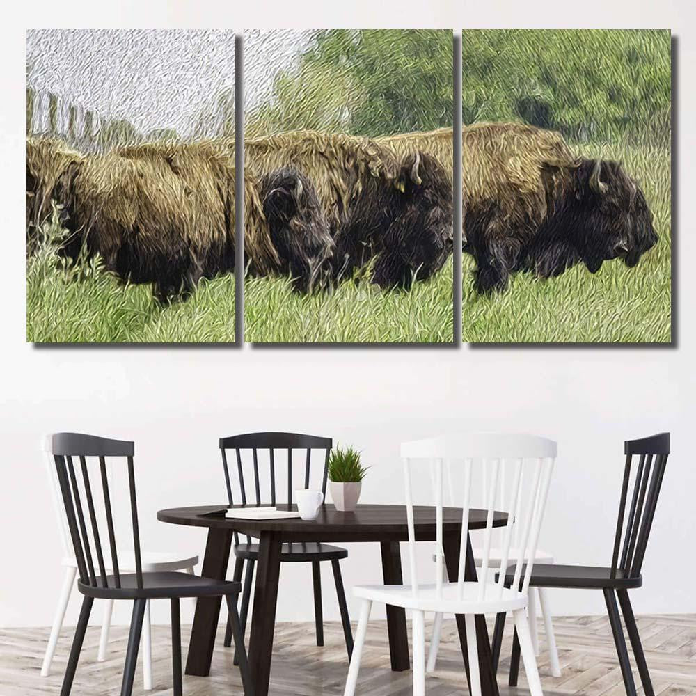 Painterly Abstract American Bison Binomial Name Bison Animals Luxury Multi Canvas Prints, Multi Piece Panel Canvas Gallery Art Print Print