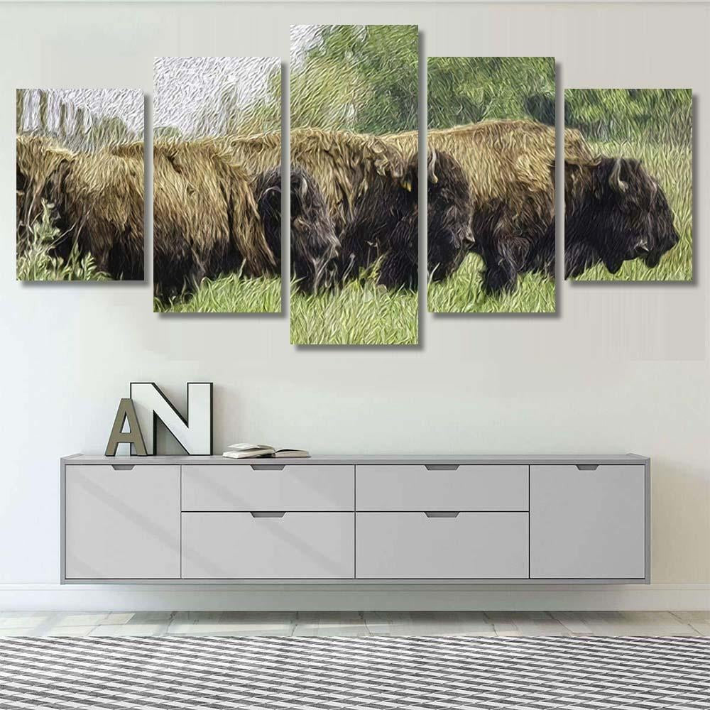 Painterly Abstract American Bison Binomial Name Bison Animals Luxury Multi Canvas Prints, Multi Piece Panel Canvas Gallery Art Print Print
