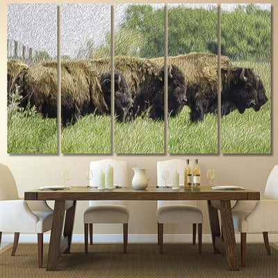 Painterly Abstract American Bison Binomial Name Bison Animals Luxury Multi Canvas Prints, Multi Piece Panel Canvas Gallery Art Print Print