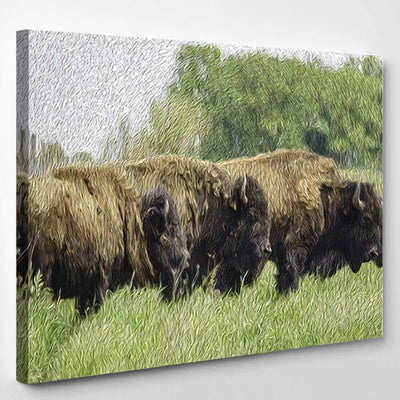 Painterly Abstract American Bison Binomial Name Bison Animals Luxury Multi Canvas Prints, Multi Piece Panel Canvas Gallery Art Print Print