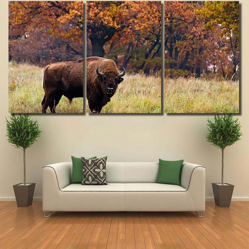 European Bison Autumn Latin Bonasus Bison Animals Luxury Multi Canvas Prints, Multi Piece Panel Canvas Gallery Art Print Print