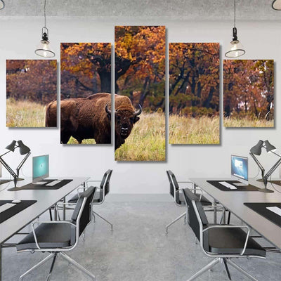 European Bison Autumn Latin Bonasus Bison Animals Luxury Multi Canvas Prints, Multi Piece Panel Canvas Gallery Art Print Print