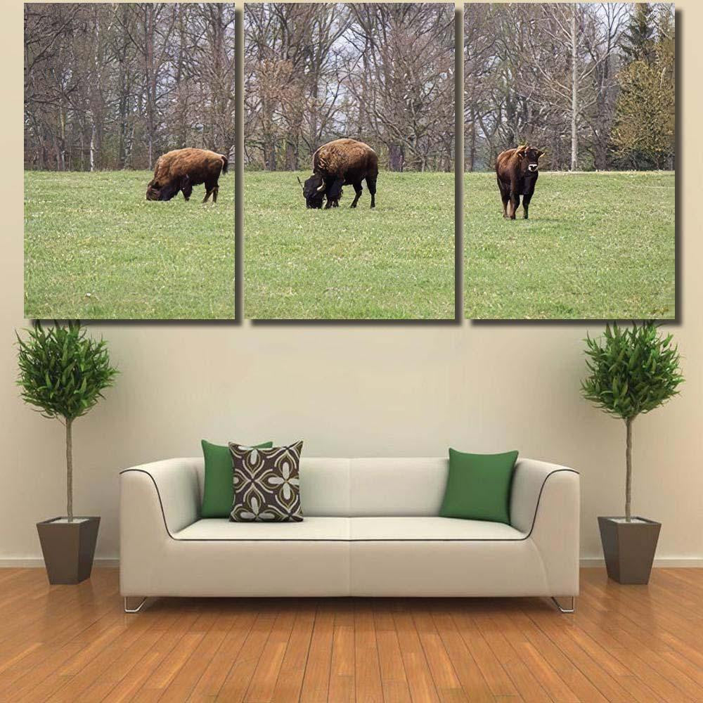 Small Herd American Buffalo Bison On Bison Animals Luxury Multi Canvas Prints, Multi Piece Panel Canvas Gallery Art Print Print