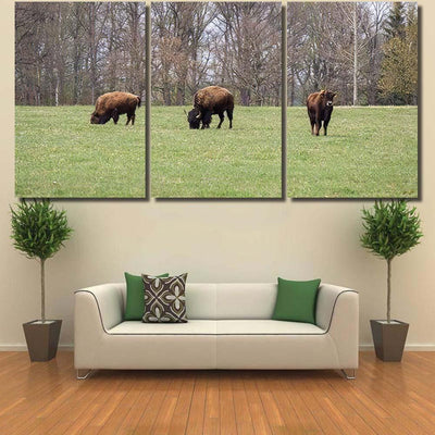 Small Herd American Buffalo Bison On Bison Animals Luxury Multi Canvas Prints, Multi Piece Panel Canvas Gallery Art Print Print