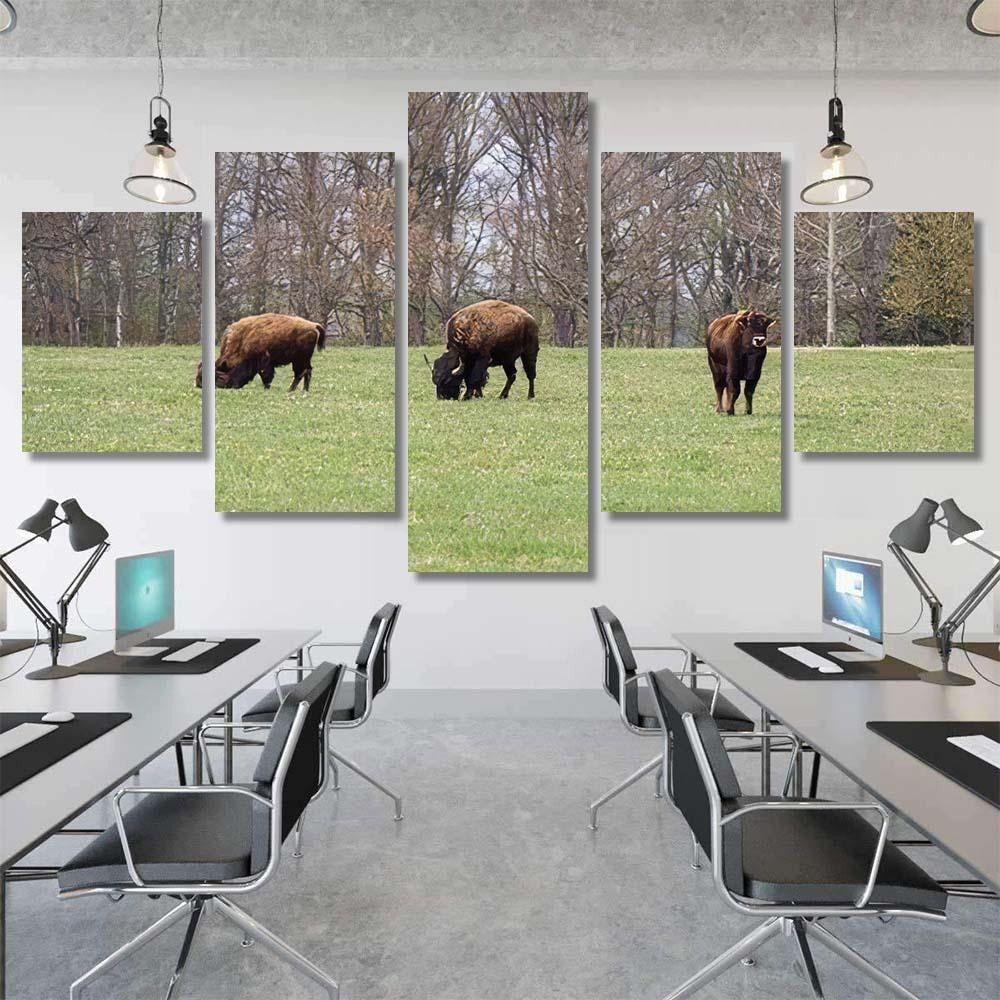 Small Herd American Buffalo Bison On Bison Animals Luxury Multi Canvas Prints, Multi Piece Panel Canvas Gallery Art Print Print