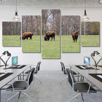 Small Herd American Buffalo Bison On Bison Animals Luxury Multi Canvas Prints, Multi Piece Panel Canvas Gallery Art Print Print