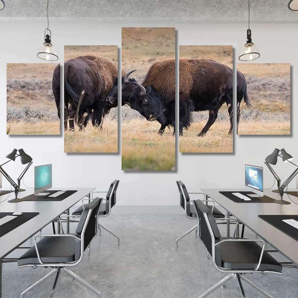 Bison American Standing Dry Grass Typical 2 Bison Animals Luxury Multi Canvas Prints, Multi Piece Panel Canvas Gallery Art Print Print