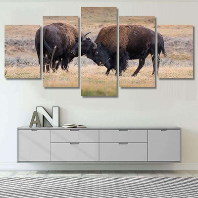 Bison American Standing Dry Grass Typical 2 Bison Animals Luxury Multi Canvas Prints, Multi Piece Panel Canvas Gallery Art Print Print