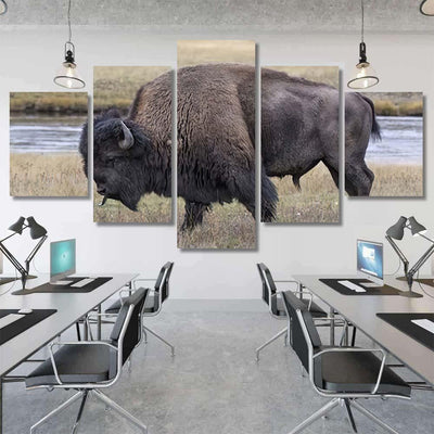 American Bison Scent Tasting Bison Animals Luxury Multi Canvas Prints, Multi Piece Panel Canvas Gallery Art Print Print