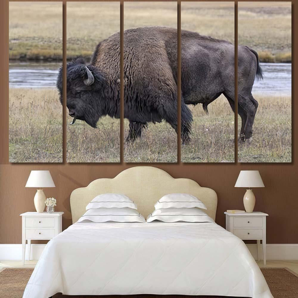 American Bison Scent Tasting Bison Animals Luxury Multi Canvas Prints, Multi Piece Panel Canvas Gallery Art Print Print
