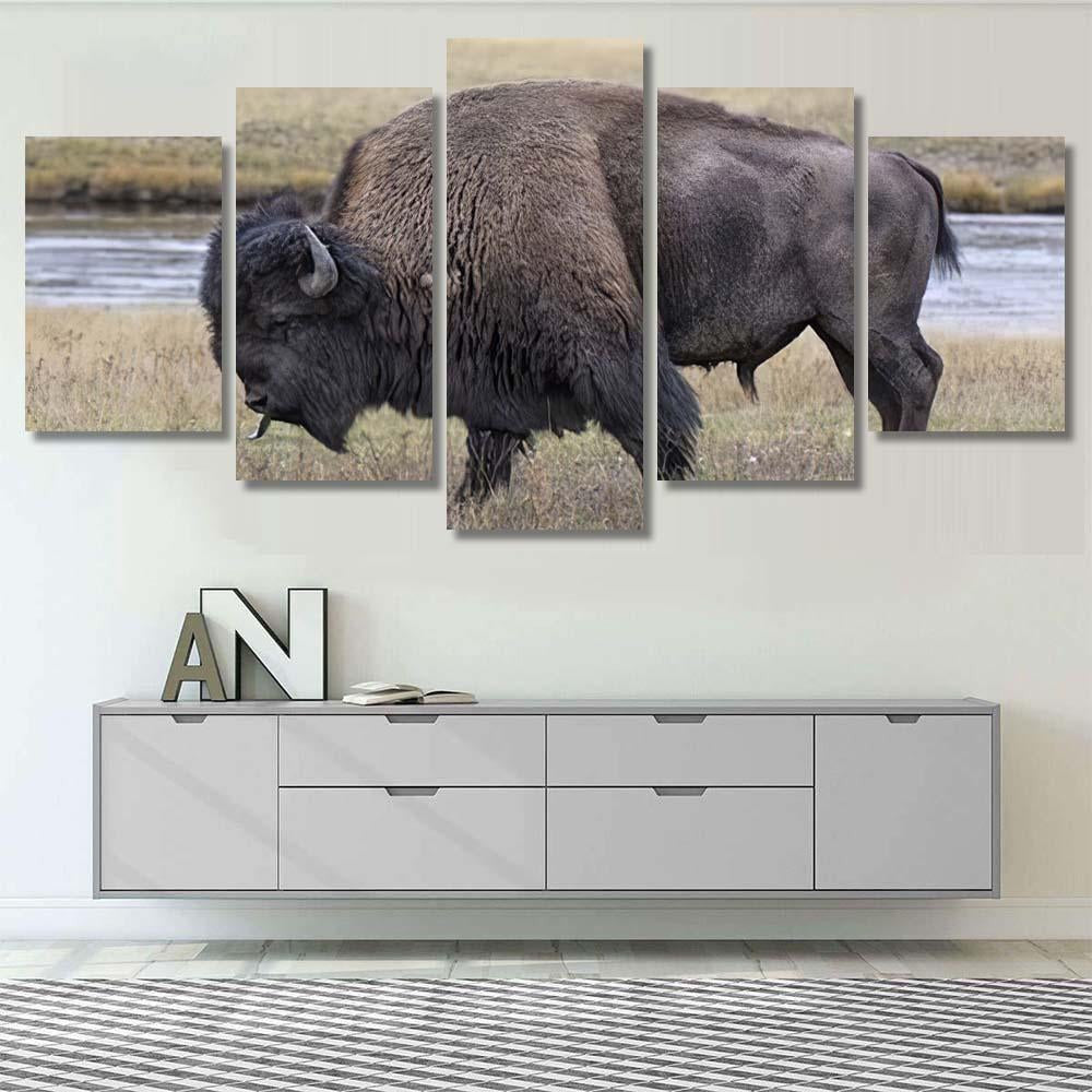 American Bison Scent Tasting Bison Animals Luxury Multi Canvas Prints, Multi Piece Panel Canvas Gallery Art Print Print