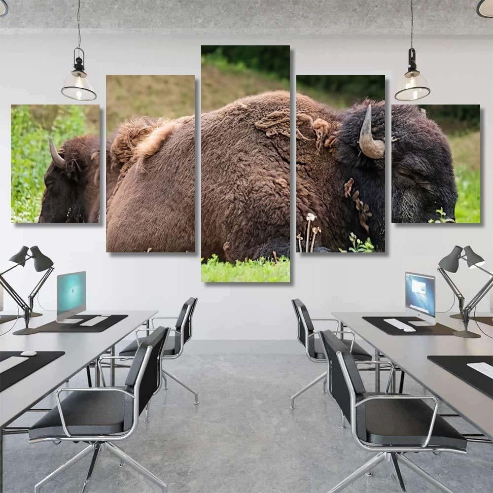 Two Bisons Sleep Nature Bison Animals Luxury Multi Canvas Prints, Multi Piece Panel Canvas Gallery Art Print Print