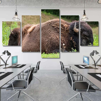 Two Bisons Sleep Nature Bison Animals Luxury Multi Canvas Prints, Multi Piece Panel Canvas Gallery Art Print Print