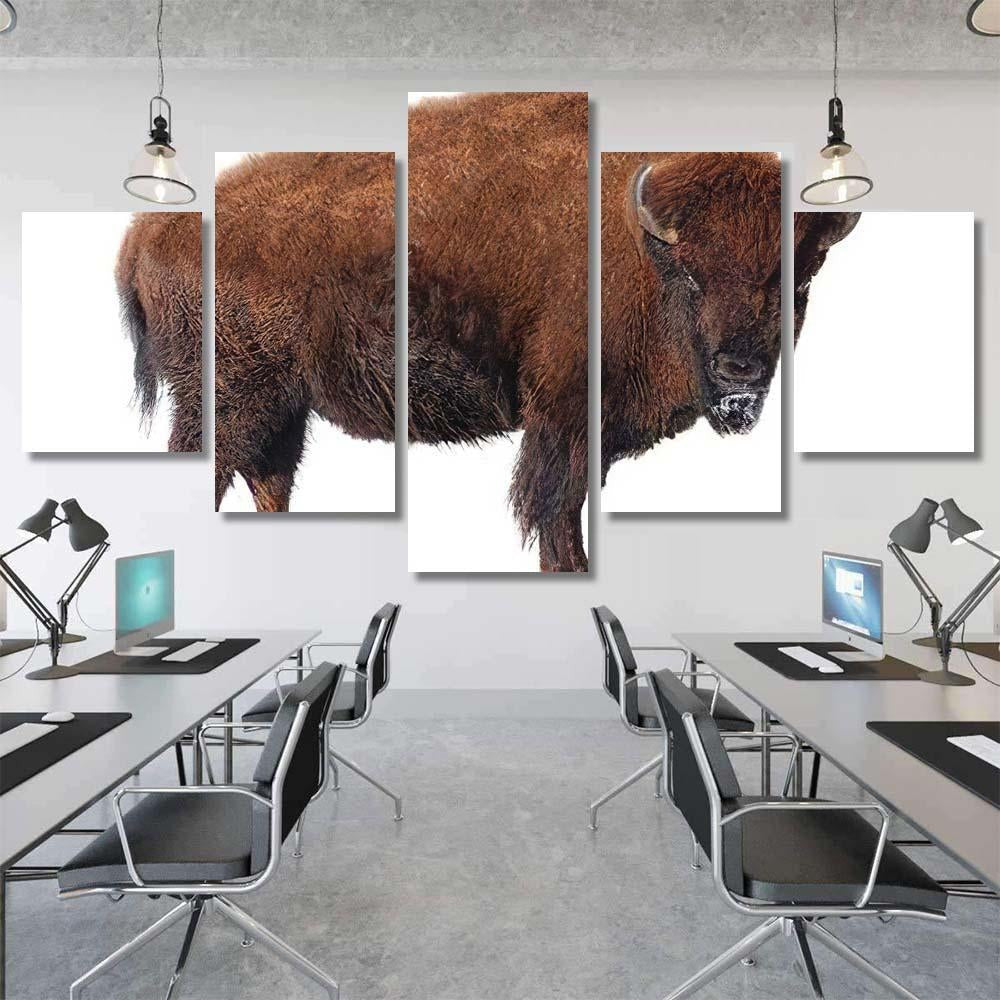 Bison Stands Snow Isolated On White Bison Animals Luxury Multi Canvas Prints, Multi Piece Panel Canvas Gallery Art Print Print