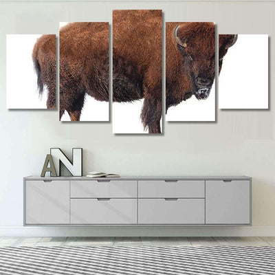 Bison Stands Snow Isolated On White Bison Animals Luxury Multi Canvas Prints, Multi Piece Panel Canvas Gallery Art Print Print