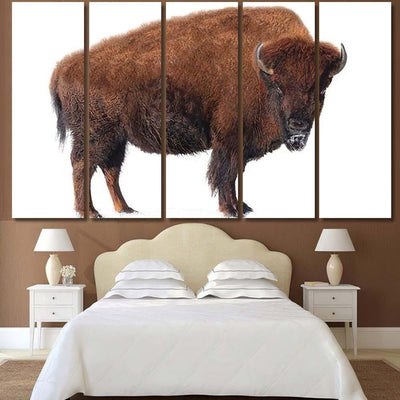 Bison Stands Snow Isolated On White Bison Animals Luxury Multi Canvas Prints, Multi Piece Panel Canvas Gallery Art Print Print