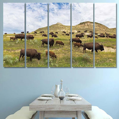 North Dakota Bison Herd Bison Animals Luxury Multi Canvas Prints, Multi Piece Panel Canvas Gallery Art Print Print