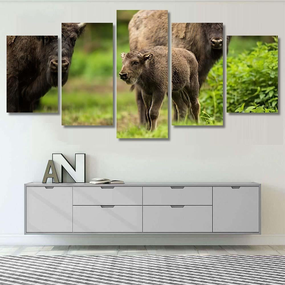 European Bison Bonasus 1 Bison Animals Luxury Multi Canvas Prints, Multi Piece Panel Canvas Gallery Art Print Print