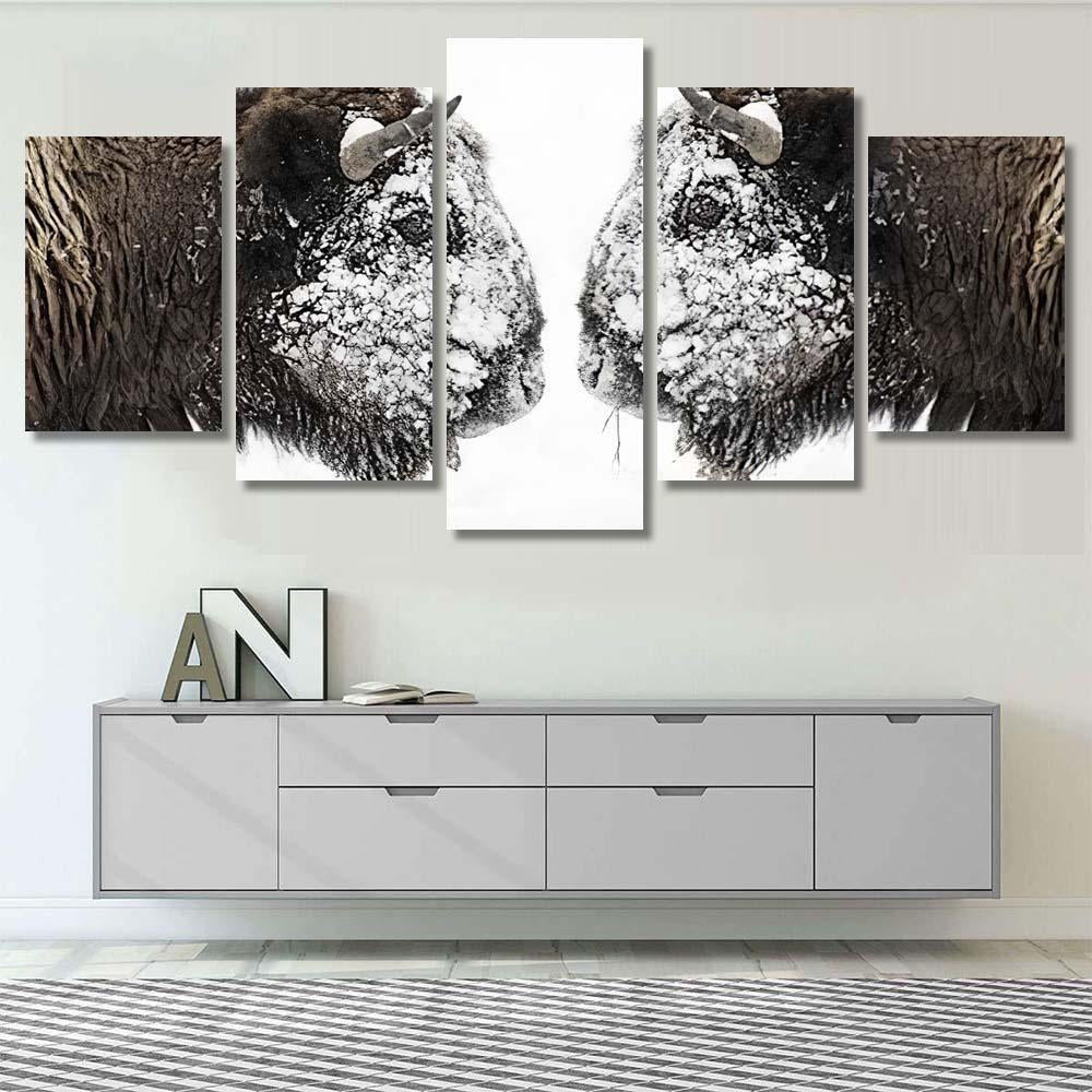 Two Bull Bison Face Bison Animals Luxury Multi Canvas Prints, Multi Piece Panel Canvas Gallery Art Print Print